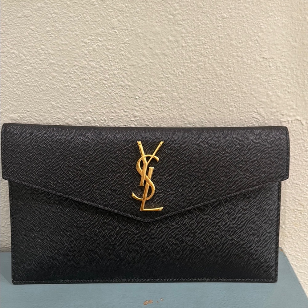 Yves Saint Laurent Black Clutch with Gold Logo